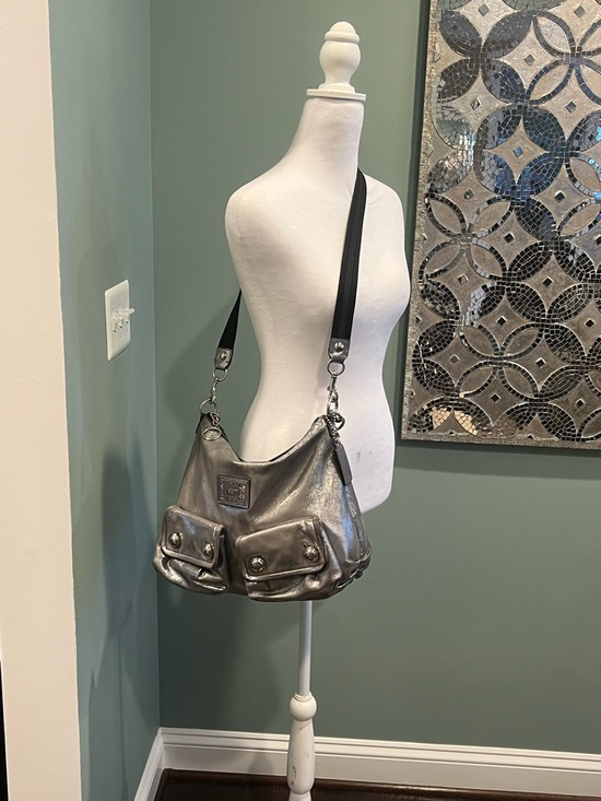 Coach Handbags - Coach 14561 Poppy Metallic Silver Leather Double Front Pocket Bag